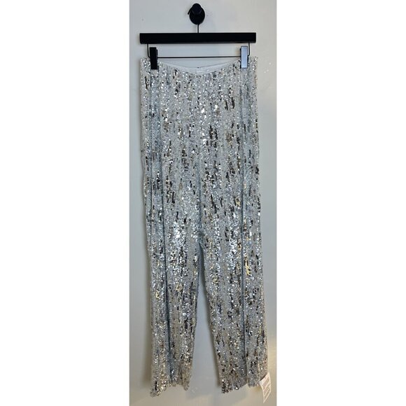 TOPSHOP Sequin Wide Leg Pants in Silver Size US 8-10 - Picture 7 of 9